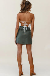 Charlize Pintuck Pleat Tie-Up Back Crop Top White